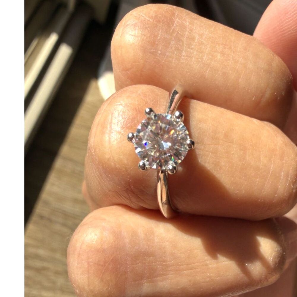 1CT Round Moissanite Solitaire Ring Rhodium Plated Size 7 - GRA Certified